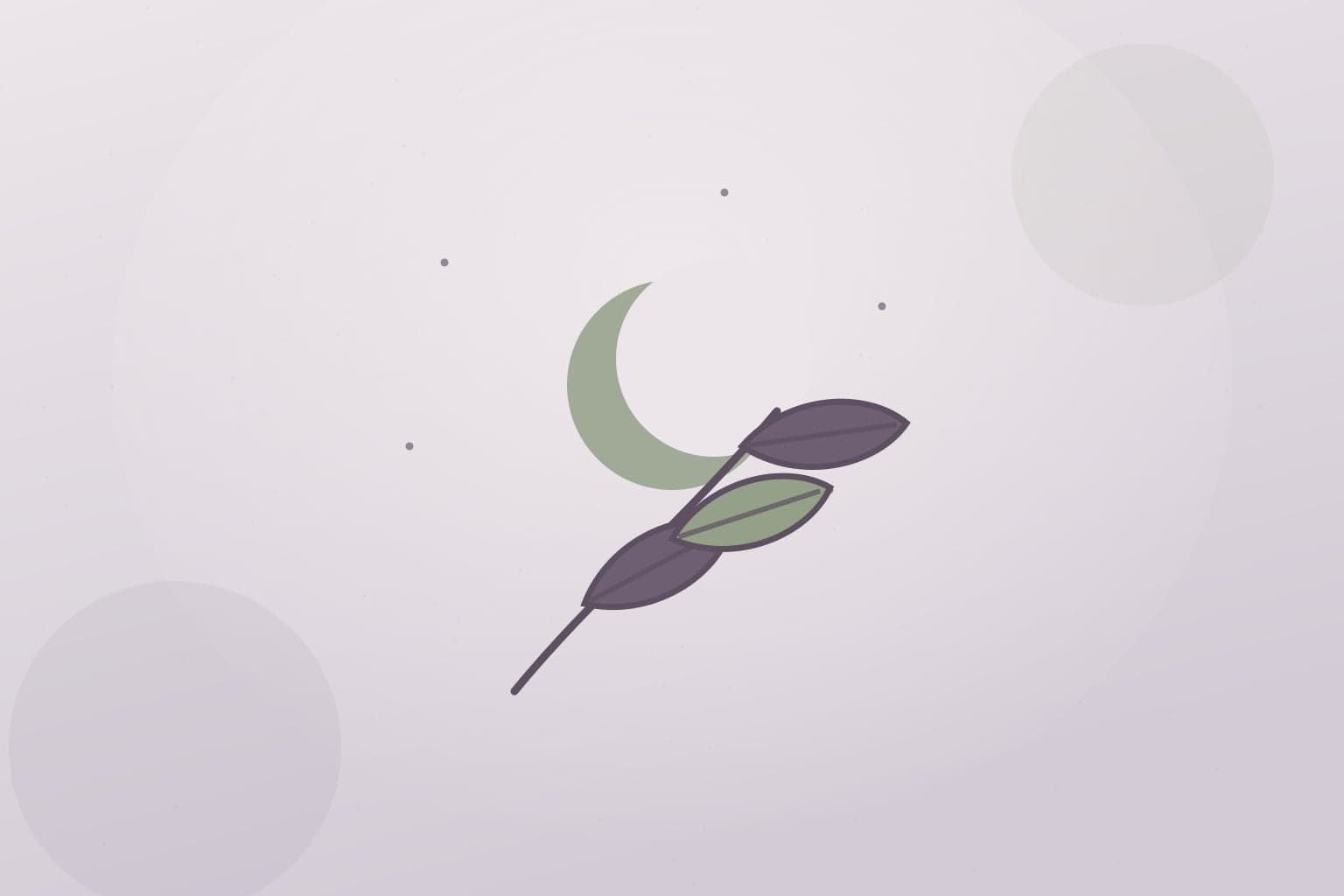Calm evening illustration of a crescent moon over herbal tea leaves